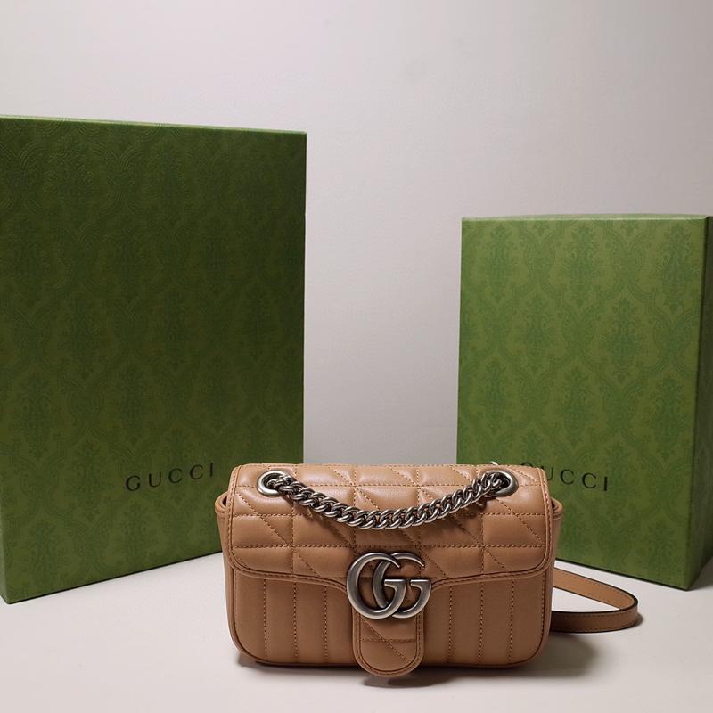 Gucci Chain Shoulder Bag 446744 Checkered Apricot